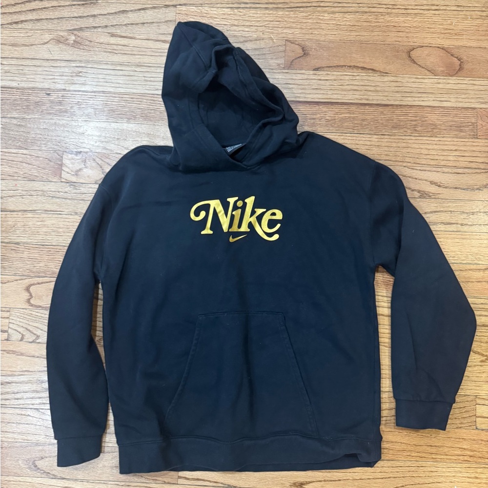 Girls Loose Fit Nike Hooded Sweatshirt Black With Gold XL